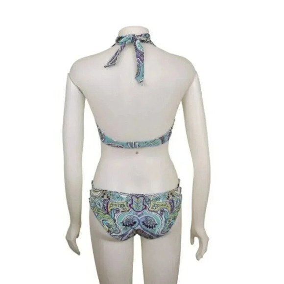 Aerie Bikini Set 2 Piece  Halter Blue Paisley Cut Outs Underwire Swim Beach 34D - Picture 4 of 9